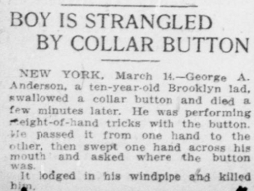 Boy Killed By Collar Button March 14 1909 Washington Times