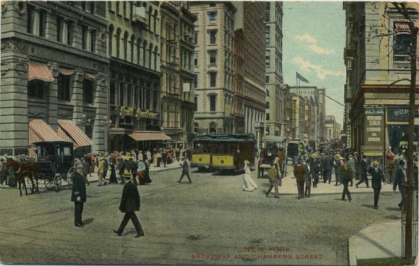 pc Broadway and Chambers Street Street Cars
