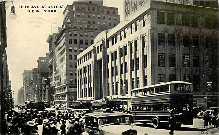 postcard Fifth Ave 34th St 1936