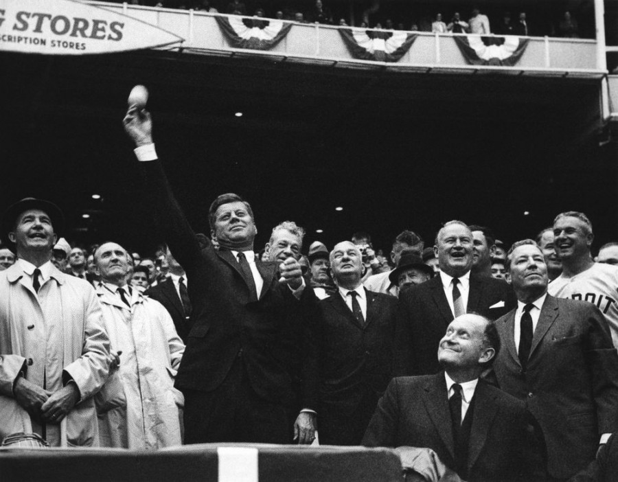 President Kennedy first pitch 1962