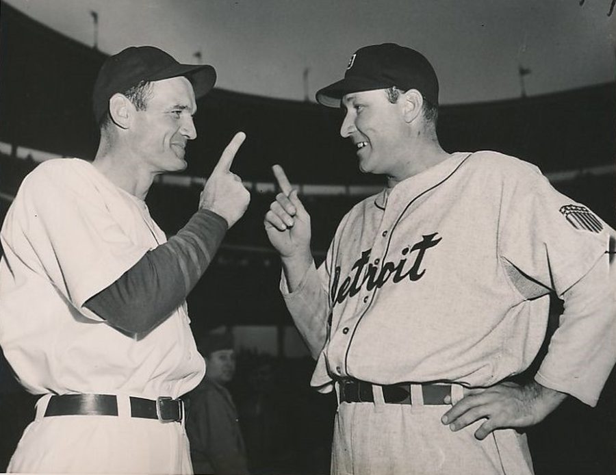Claude Passeau and Rudy York before game 1 1945 World Series photo: International News