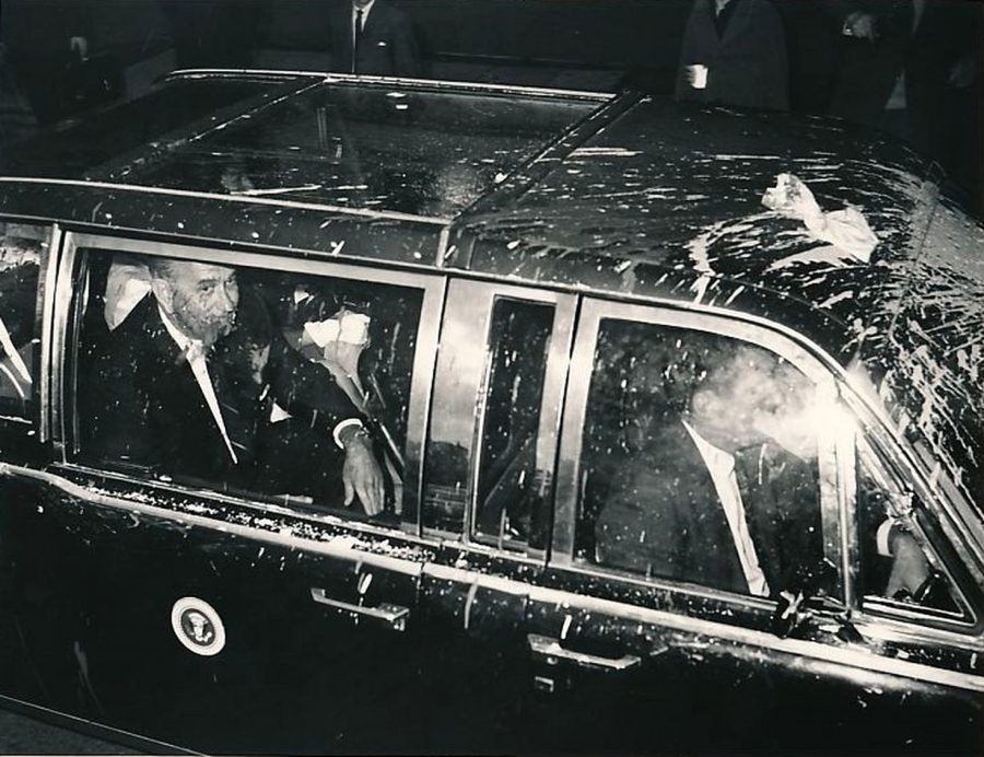 President Lyndon Johnson in Melbourne Australia October 21, 1966 after his limousine was attacked by paint. photo: Herald Sun