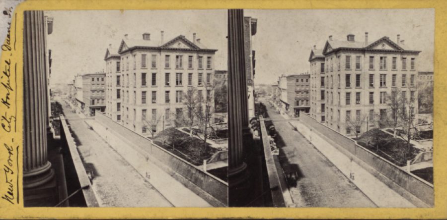 New York (City) Hospital Broadway stereoview from NYPL