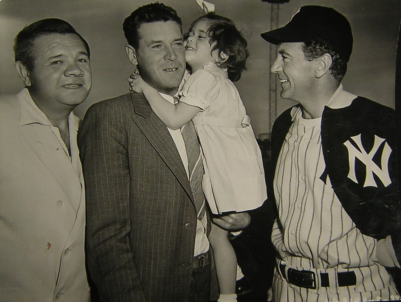 Babe Ruth & Gary Cooper With Visitors On The Set- Pride Of The Yankees