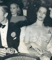 Bruce Cabot and Gloria Vanderbilt attend a theater in Hollywood November 29, 1941 photo Acme
