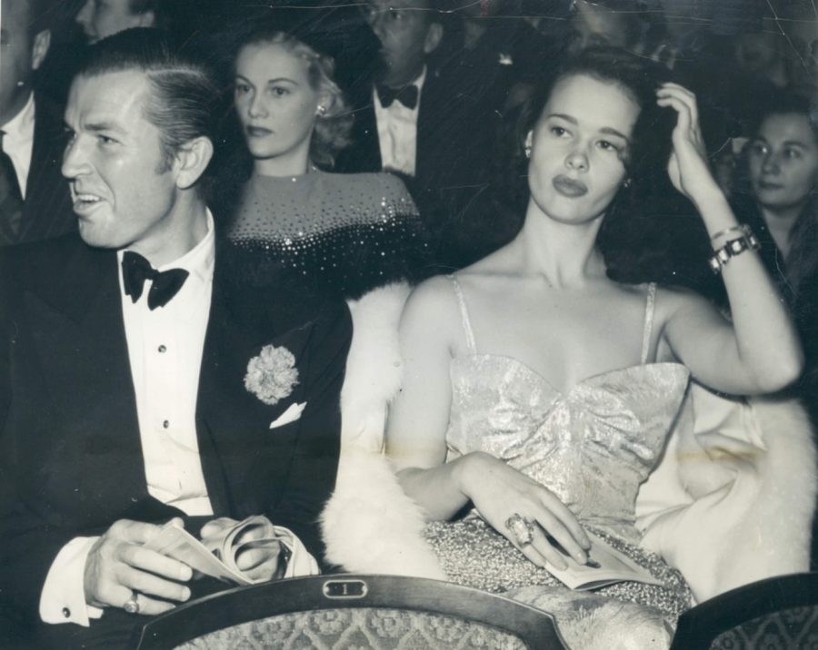 Bruce Cabot and Gloria Vanderbilt attend a theater in Hollywood November 29, 1941 photo Acme