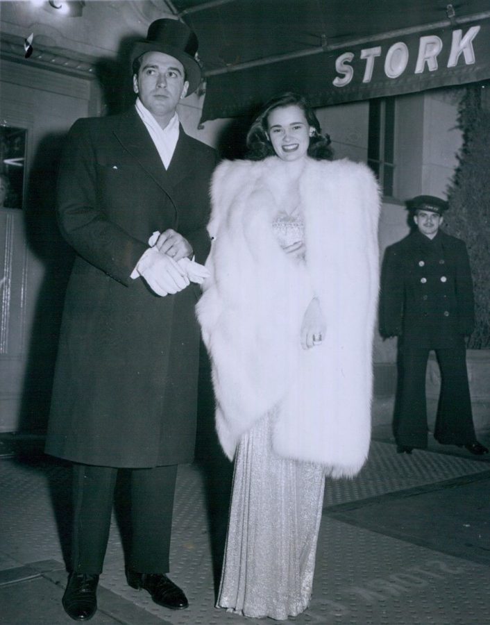 Gloria Vanderbilt and fiance outside Stork Club 1941