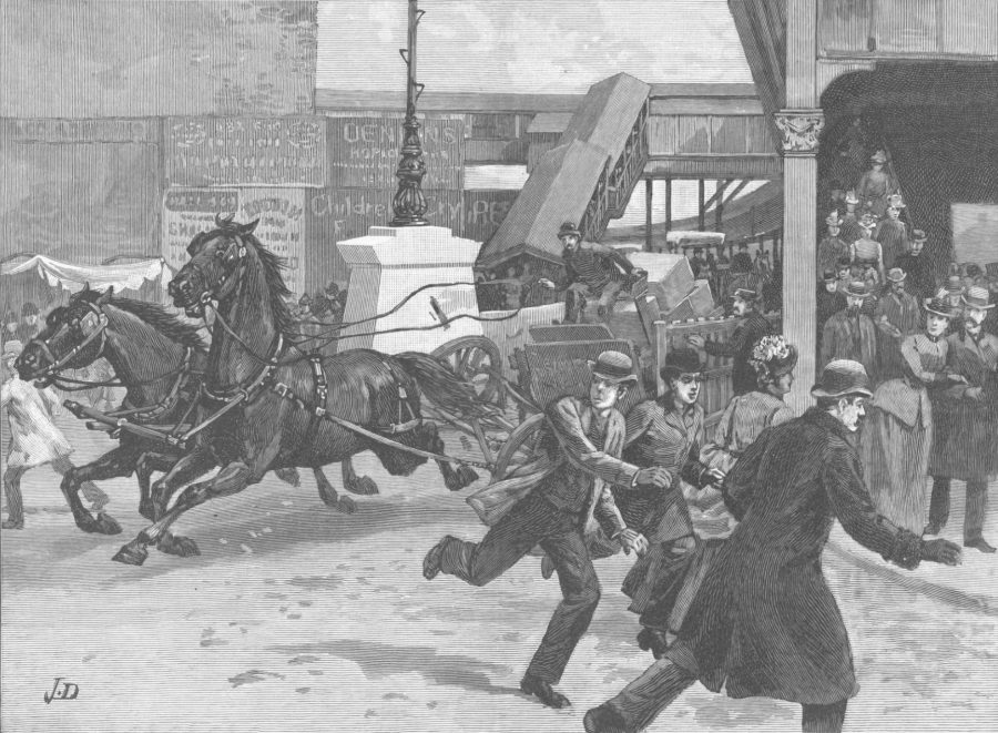Runaway horse Brooklyn side of bridge Harper's Weekly March 15 1890 illustration John Durkin
