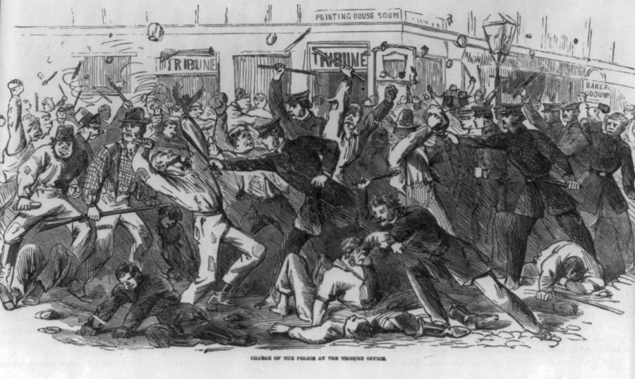 NYC draft riots Tribune Building 1863