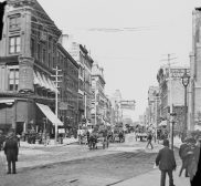 Broadway looking north from Stewarts Department Store towards Grace Church October 1884